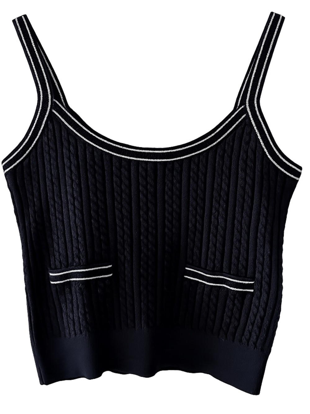 J.Crew Black Cable Knit Sweater Tank Top White Trim Size S
